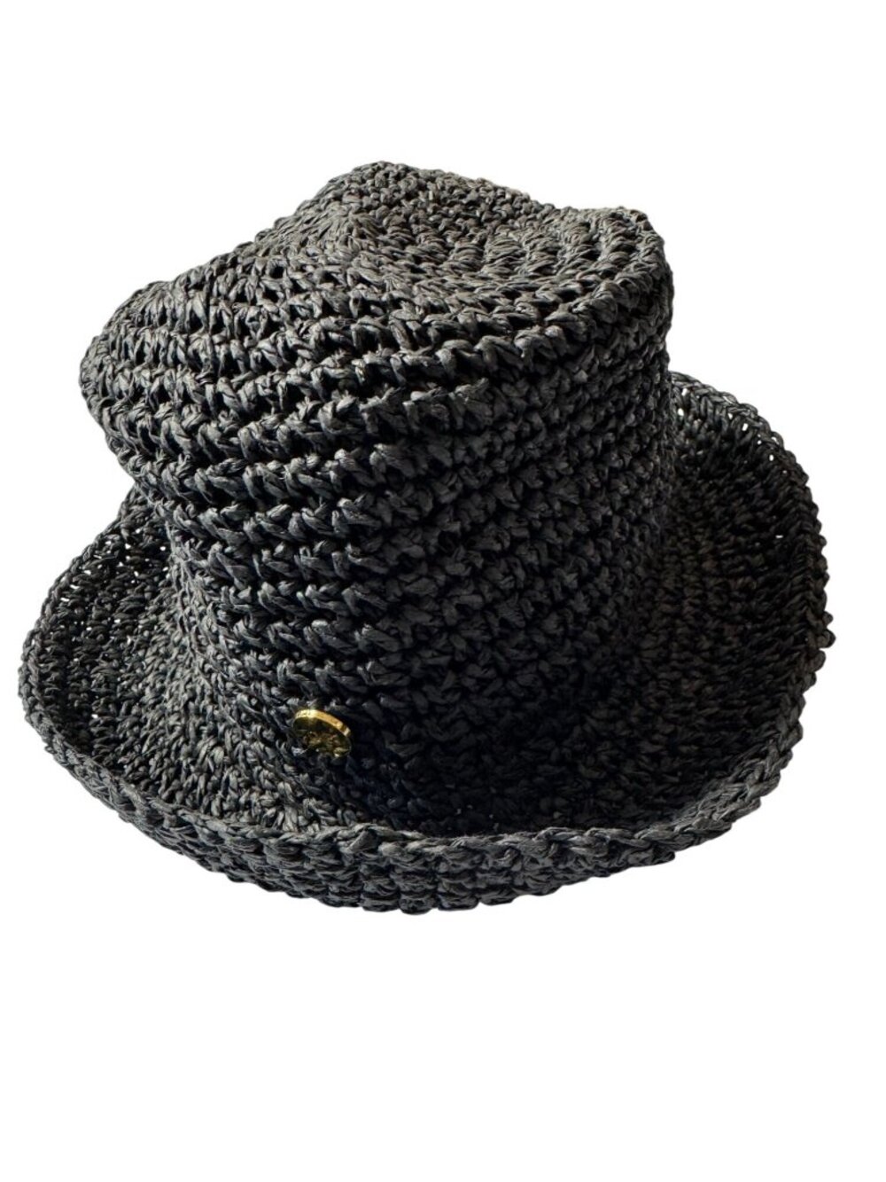Gigi Pip Sal Crochet Black Woven Packable Bucket Hat Chic Neutral 57 OS